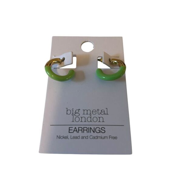 Big Metal London Gold & Lime Green Hoop Earrings. Perfect size for everyday wear - Picture 5 of 6